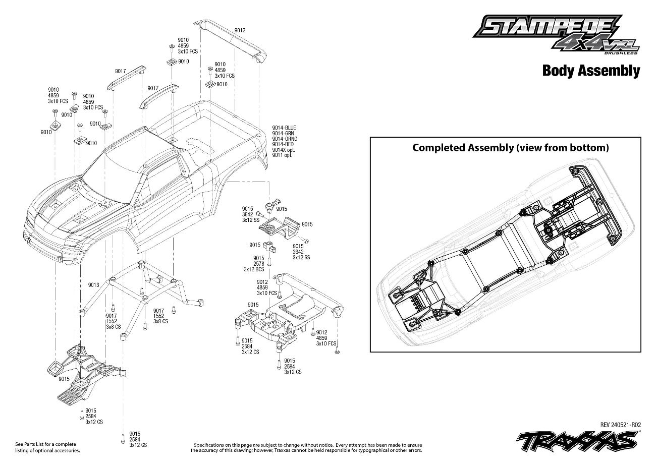 Stampede 4X4 VXL (90376-4) Body Assembly Exploded View